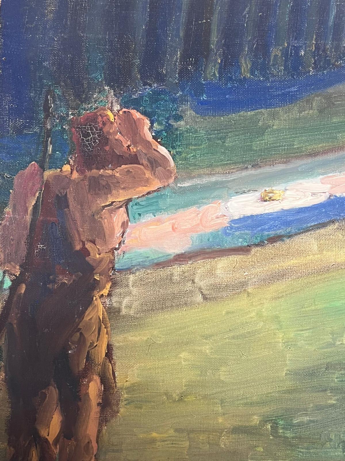 1930's Französisch Impressionist Öl mythologischen Figuren durch die River Bank (Impressionismus), Painting, von Louise Alix