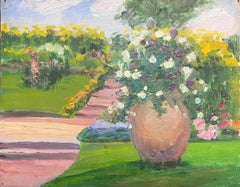 1930's French Impressionist Oil Painting Flowers in the Garden