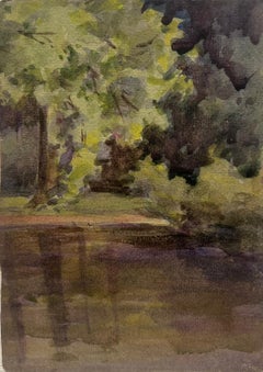 1930
s French Impressionist Oil Painting The Woodland Pool