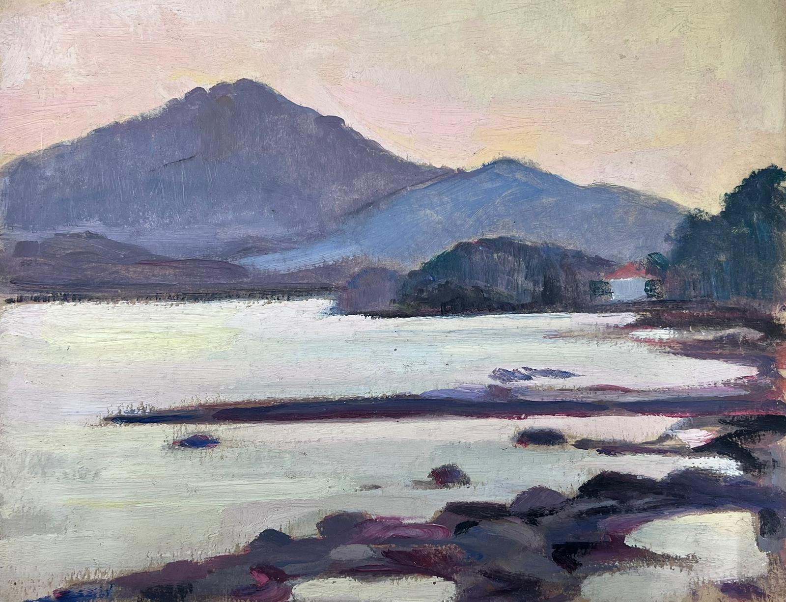Louise Alix Landscape Painting - 1930's French Impressionist Oil Purple Mountain Sea Landscape