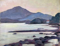 Vintage 1930's French Impressionist Oil Purple Mountain Sea Landscape