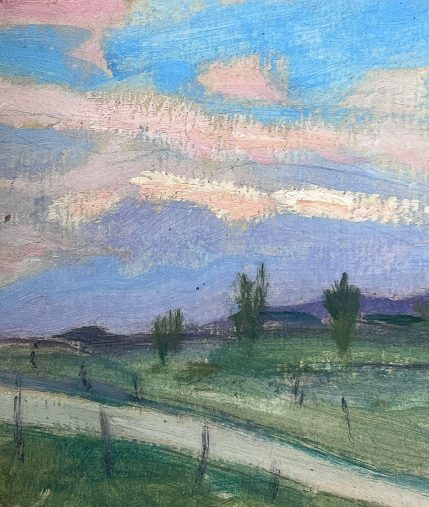Huile impressionniste française des années 1930 Montagnes violettes Chemin côtier vert - Painting de Louise Alix