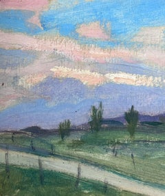 1930's French Impressionist Oil Purple Mountains Green Coastal Path