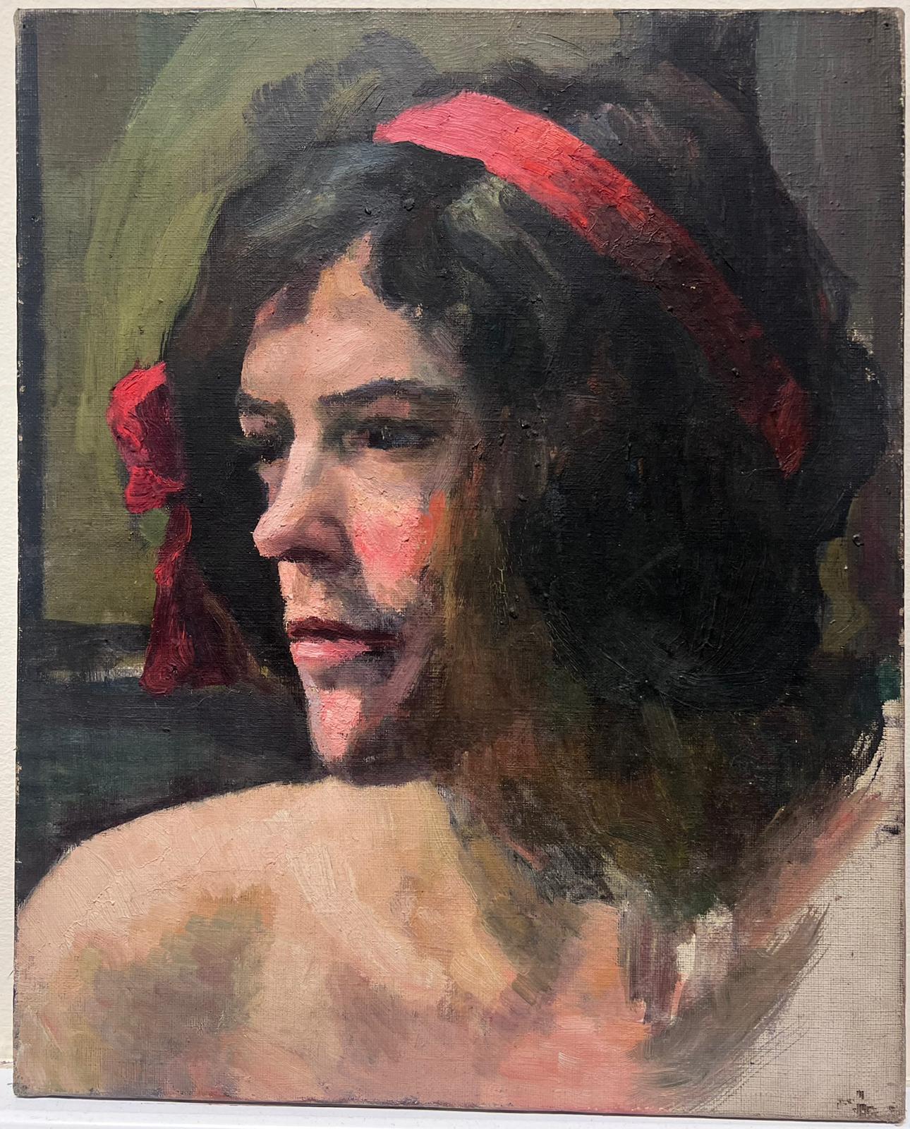 Schizzo ad olio impressionista francese del 1930 Ritratto di figura seminuda - Painting di Louise Alix