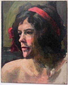 1930's French Impressionist Oil Sketch Portrait of Semi Nude Figure
