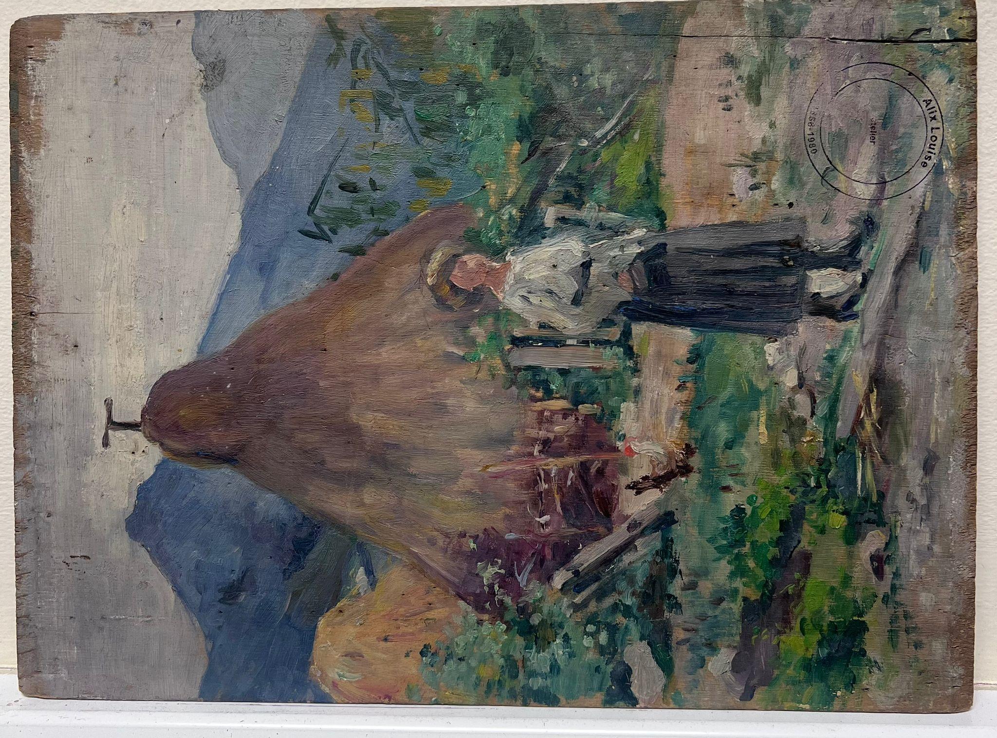 1930's French Impressionist Oil Still Life Interior China Ornaments Elephant For Sale 1