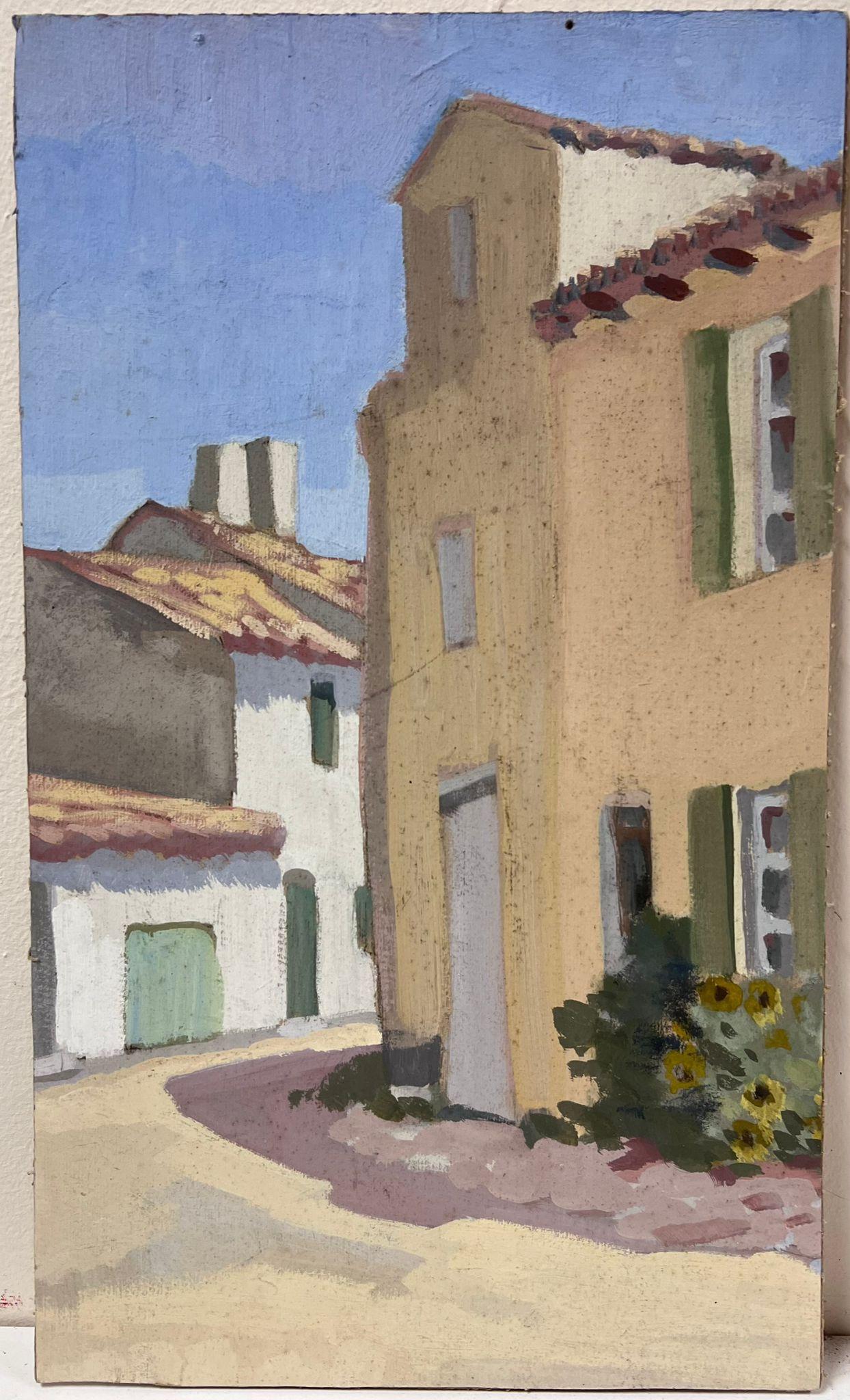 1930's French Impressionist Oil Village Tall Street Building - Painting by Louise Alix