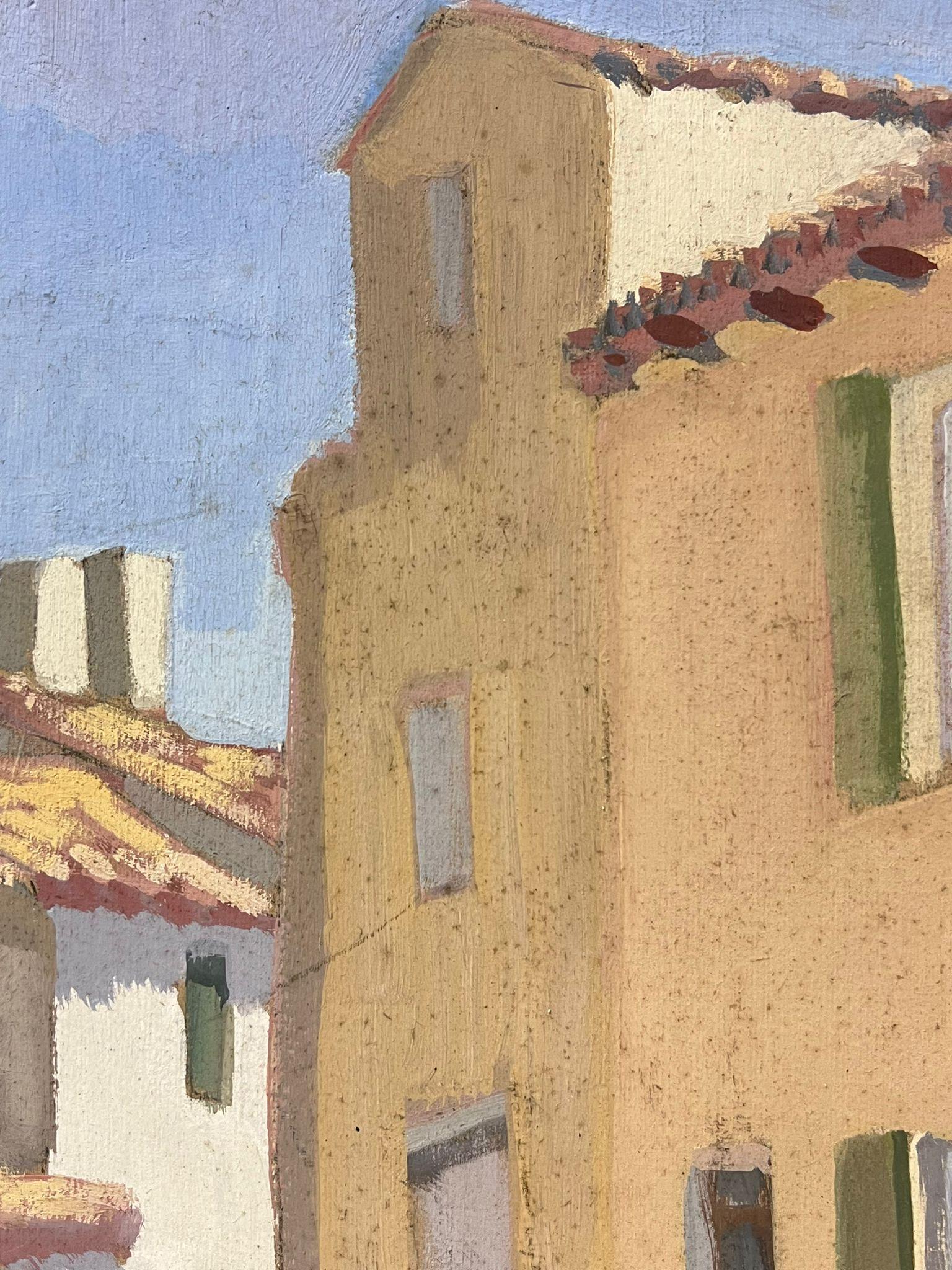 1930's French Impressionist Oil Village Tall Street Building 1
