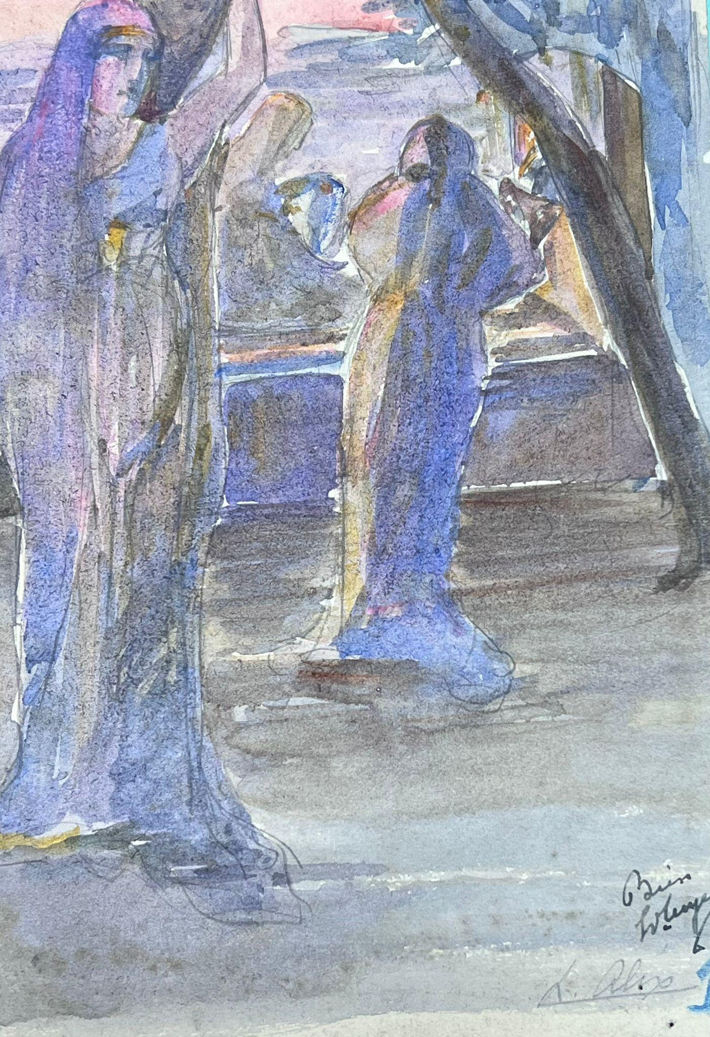 1930 Impresionista francés Monjes orantes rodeando la tumba - Painting de Louise Alix