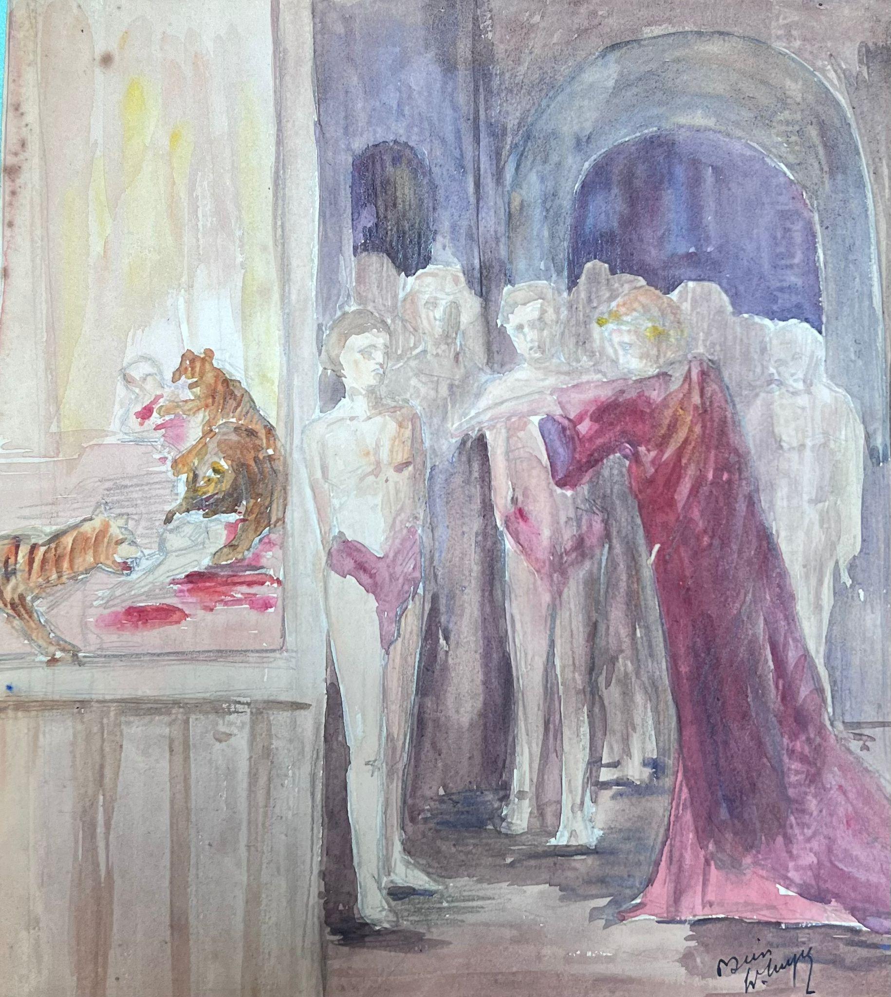 Französischer Impressionist der 1930er Jahre Bestrafte Figuren in der Schlange vor den Tigern im Angebot 2