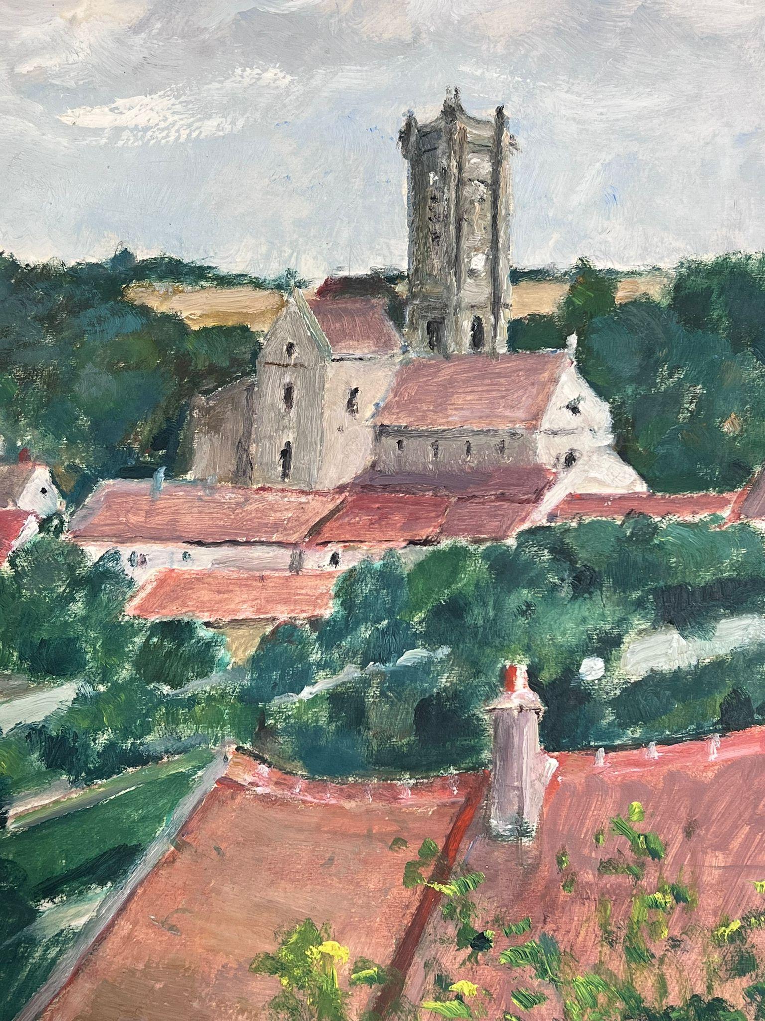 French Landscape
by Louise Alix, French 1950's Impressionist 
oil on artist paper, unframed
painting: 16 x 12.5 inches
provenance: from a large private collection of this artists work in Northern France
condition: original, good and sound condition