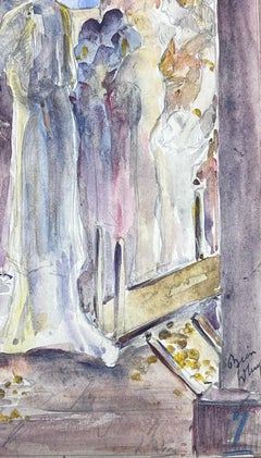 1930's French Impressionist Religious Figure Preaching Watercolour