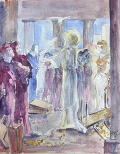 1930's French Impressionist Religious Figure Preaching Watercolour