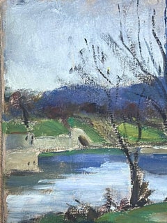1930's French Impressionist River Bank Bare Tree Landscape