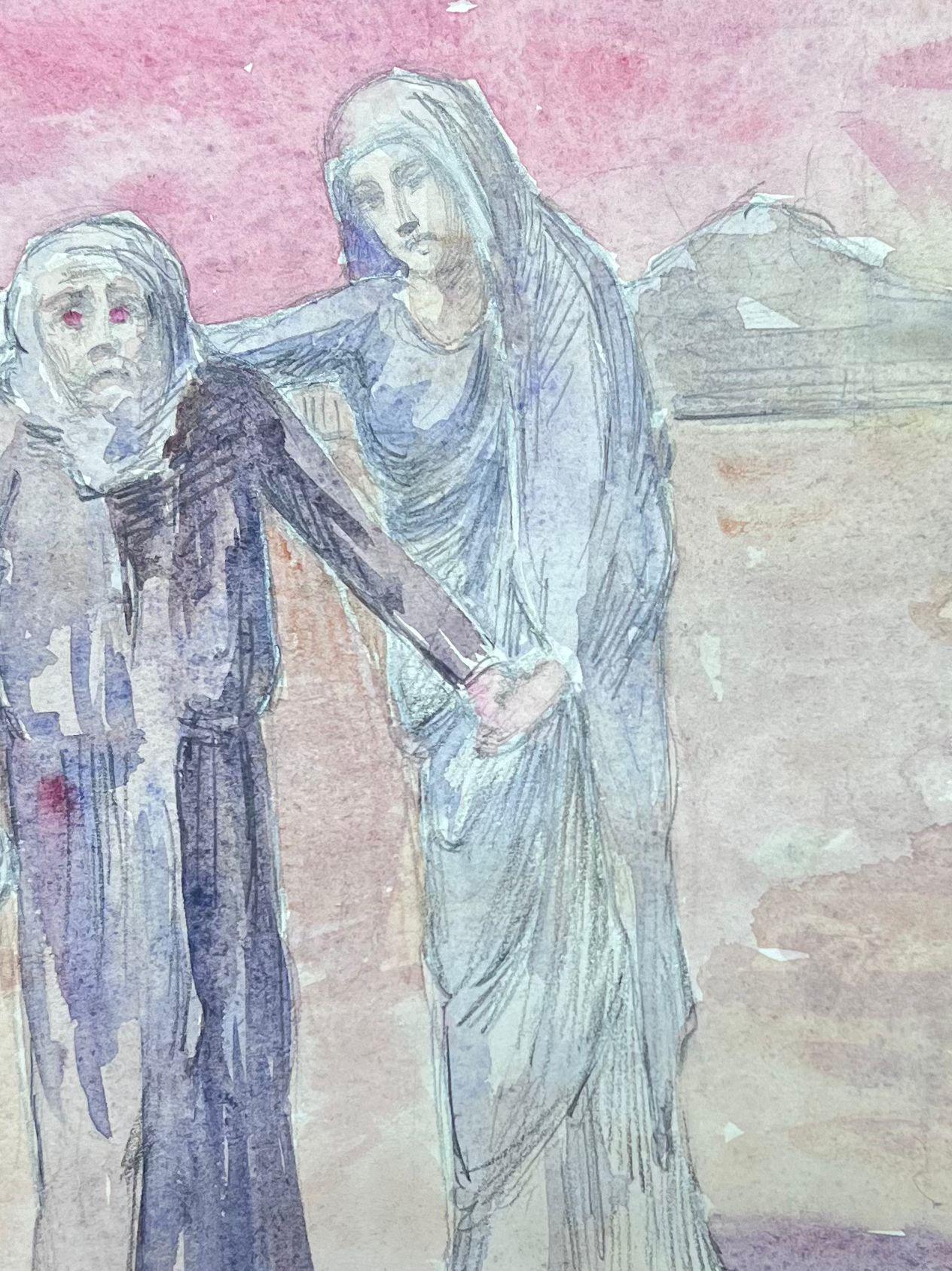 Impresionista francés de 1930 Figura con túnica que guía a una figura perdida por el desierto - Painting de Louise Alix