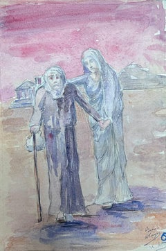 1930er Jahre Französisch Impressionist Robed Figur Guiding Lost Figur durch die Wüste 