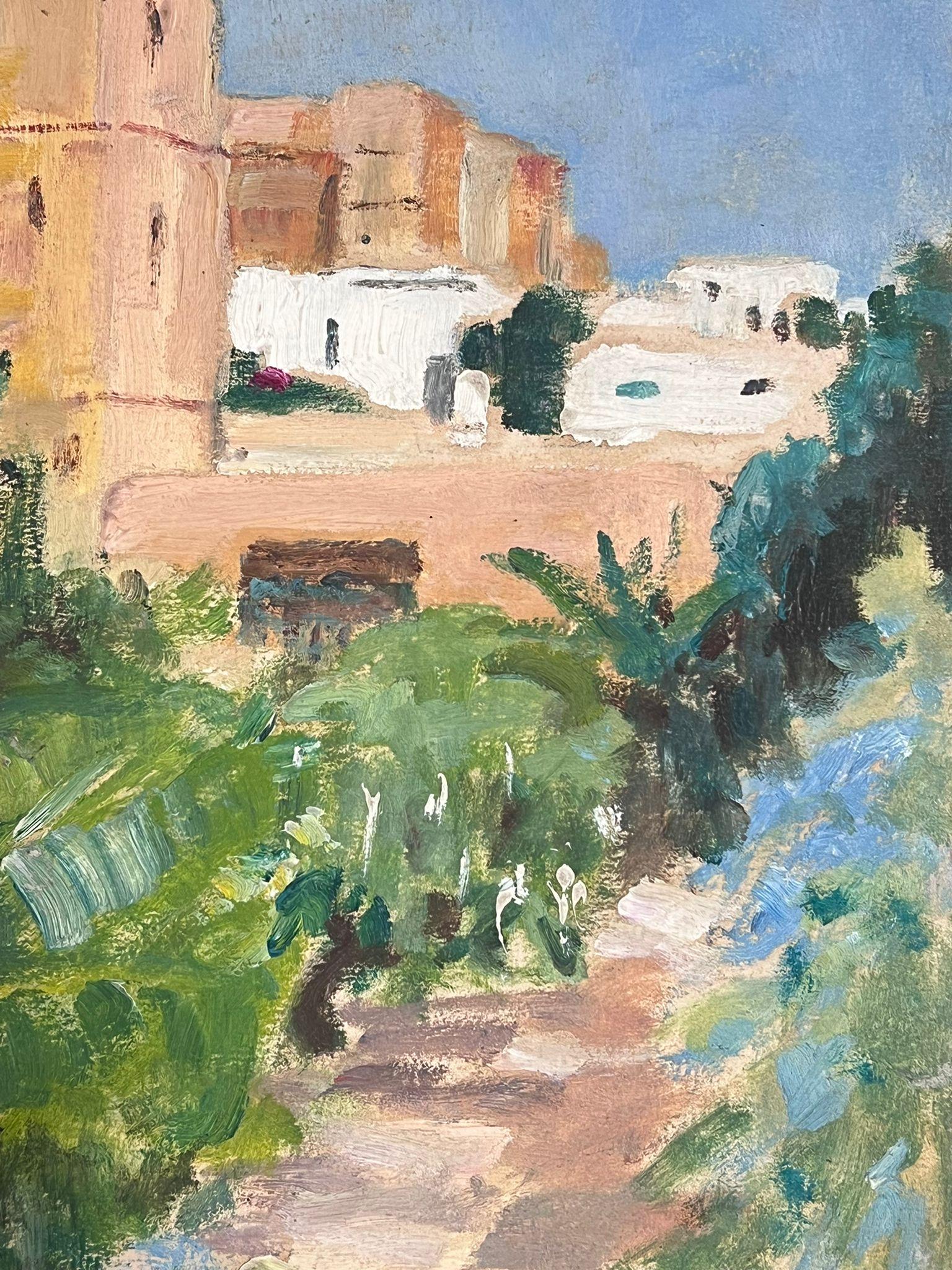 1930's French Impressionist Sandy Path Leading To Stone Castle Tower  For Sale 1