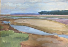 Paysage Impressionniste français des années 1930, rivage sablonneux, mer à l'huile