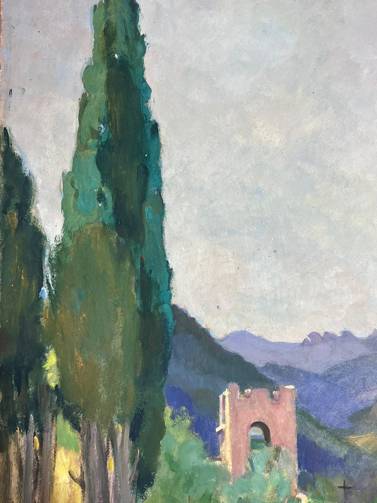 French Landscape
signed by Louise Alix, French 1950's Impressionist 
oil on artist paper, unframed
painting: 22 x 15.5 inches
provenance: from a large private collection of this artists work in Northern France
condition: original, good and sound