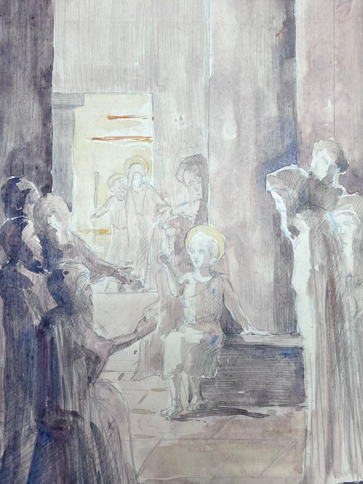 Figures
by Louise Alix (French, 1888-1980) *see notes below
provenance stamp to the back 
watercolour painting on artist paper, unframed
measures: 11.75 high by 8 inches wide
condition: overall very good and sound, a few scuffs and marks to the
