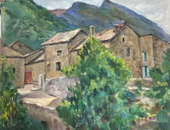 1930's French Impressionist Stone Houses In Purple Green Mountains