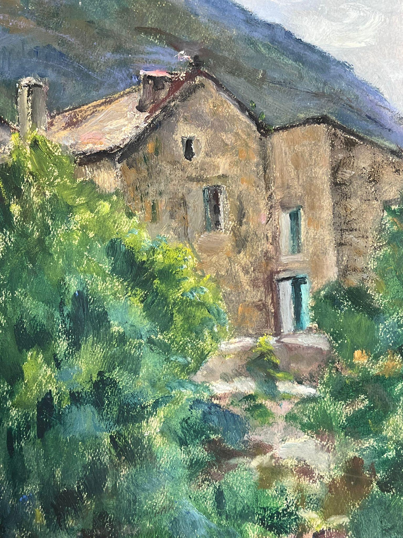 1930's French Impressionist Stone Houses In Purple Green Mountains  For Sale 1