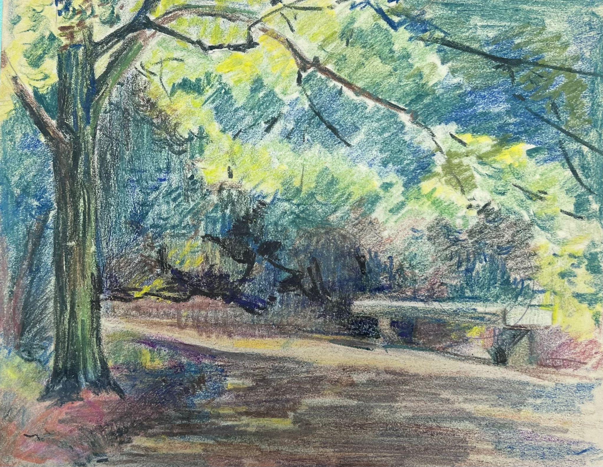 Louise Alix Landscape Painting - 1930's French Impressionist Summer Day Woodland Pastel Landscape