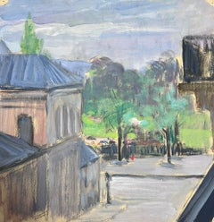 Paysage de parc d'été impressionniste français des années 1930
