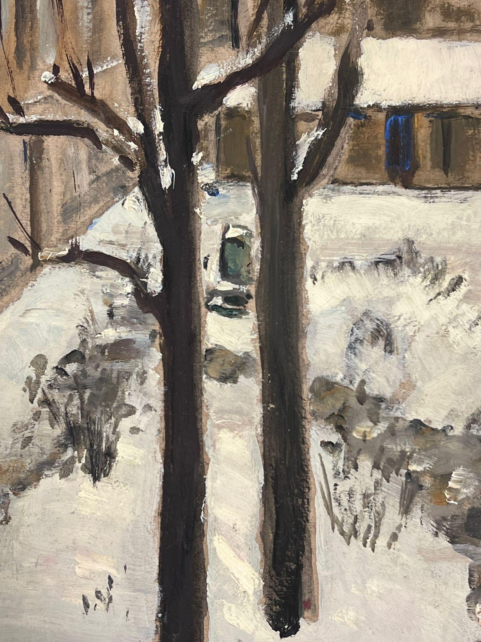 Snowy Trees
by Louise Alix, French 1950's Impressionist 
gouache on board, unframed
painting: 10.75 x 8.25 inches
provenance: from a large private collection of this artists work in Northern France
condition: original, good and sound condition