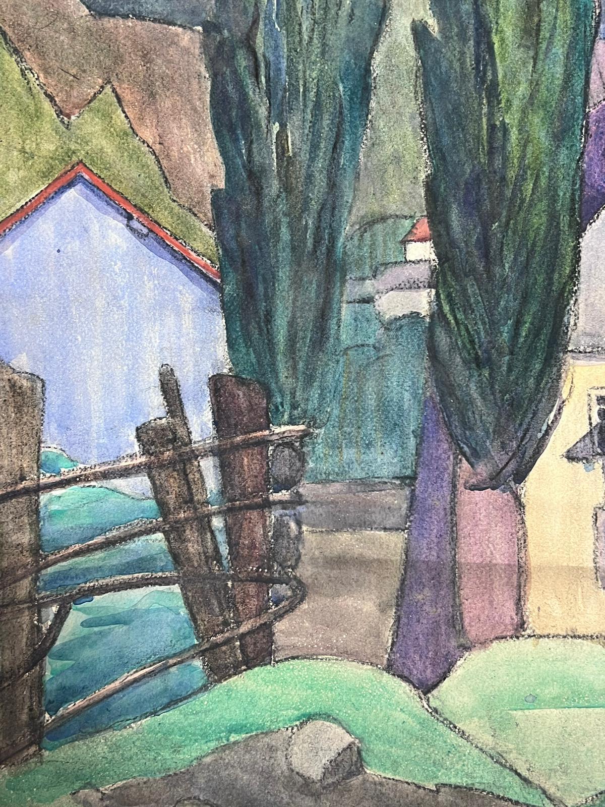 Französische Landschaft
von Louise Alix, französische Impressionistin der 1950er Jahre 
Aquarell auf Künstlerpapier, ungerahmt
Gemälde: 25 x 16 Zoll
Provenienz: aus einer großen Privatsammlung dieses Künstlers in Nordfrankreich
Zustand: originaler,