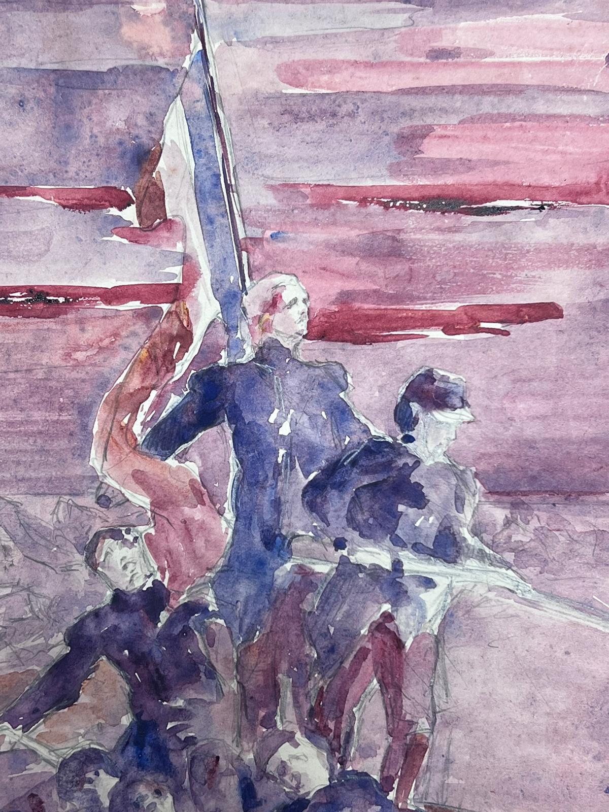 1930's French Impressionist Three Men Sailing In The Purple Sky Watercolour  For Sale 1
