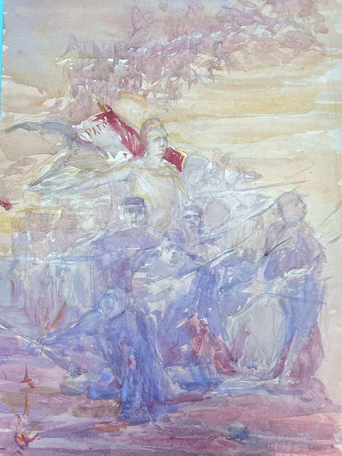 1930's French Impressionist Tribe of Figures Storming Through The Desert - Painting by Louise Alix