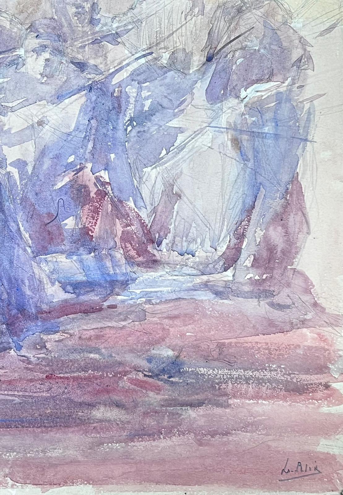 1930's French Impressionist Tribe of Figures Storming Through The Desert - Gray Figurative Painting by Louise Alix