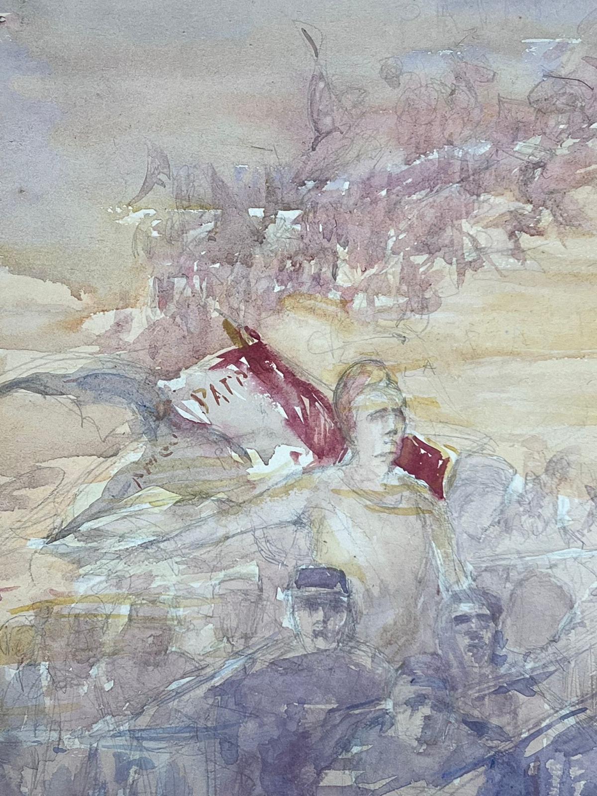 Tribe
signed by Louise Alix (French, 1888-1980) *see notes below
provenance stamp to the back 
watercolour painting on artist paper, unframed
measures: 16 high by 10 inches wide
condition: overall very good and sound, a few scuffs and marks to the