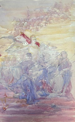 Tribu impressionniste française des années 1930 représentant des personnages prenant d'assaut le désert