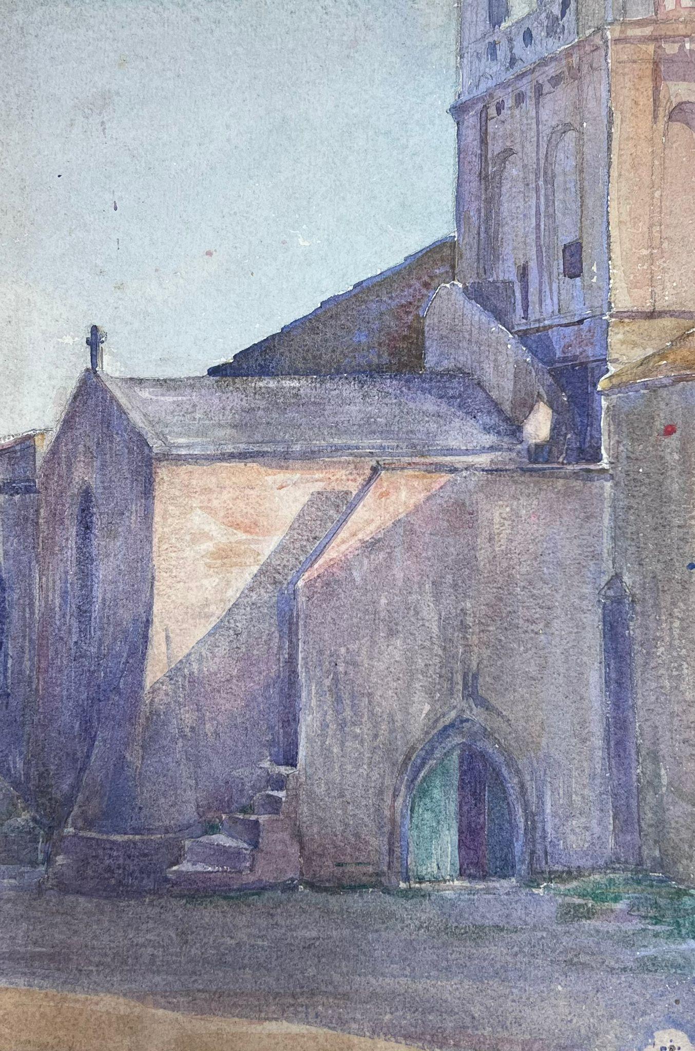 Louise Alix Landscape Painting - 1930's French Impressionist Watercolour Back Entrance Of Church Landscape