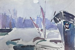 1930
s French Impressionist Watercolour Boat Harbour Sketch