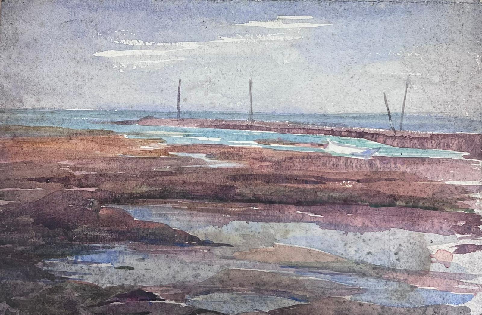 Louise Alix Landscape Painting - 1930's French Impressionist Watercolour Brown Beach Bay