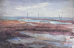 Vintage 1930's French Impressionist Watercolour Brown Beach Bay