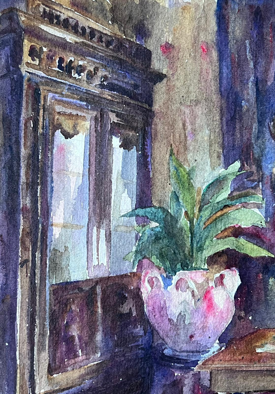 1930's French Impressionist Watercolour Interior Scene Dressing Room - Painting by Louise Alix