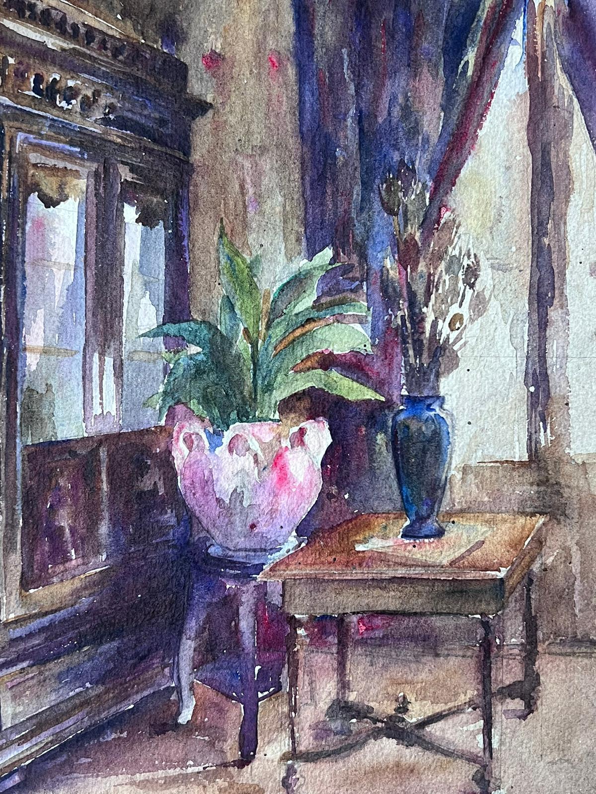 1930's French Impressionist Watercolour Interior Scene Dressing Room For Sale 1
