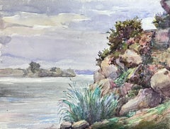 1930's French Impressionist Watercolour Stone Coastal Landscape