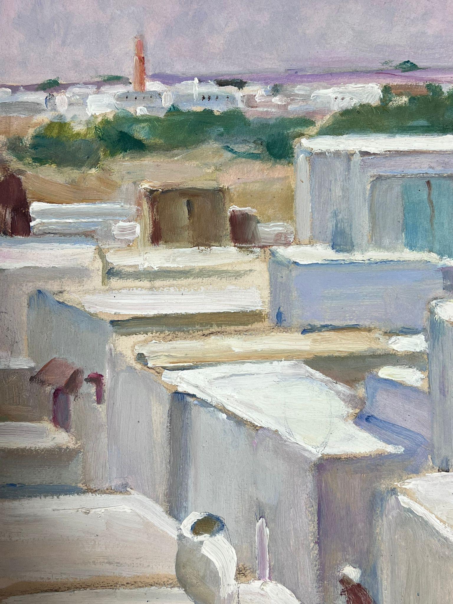 1930's French Impressionist White Stone Roof Tops Gouache Landscape - Painting by Louise Alix