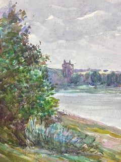 1930's French Impressionist Wide Grey Sea Watercolour Landscape