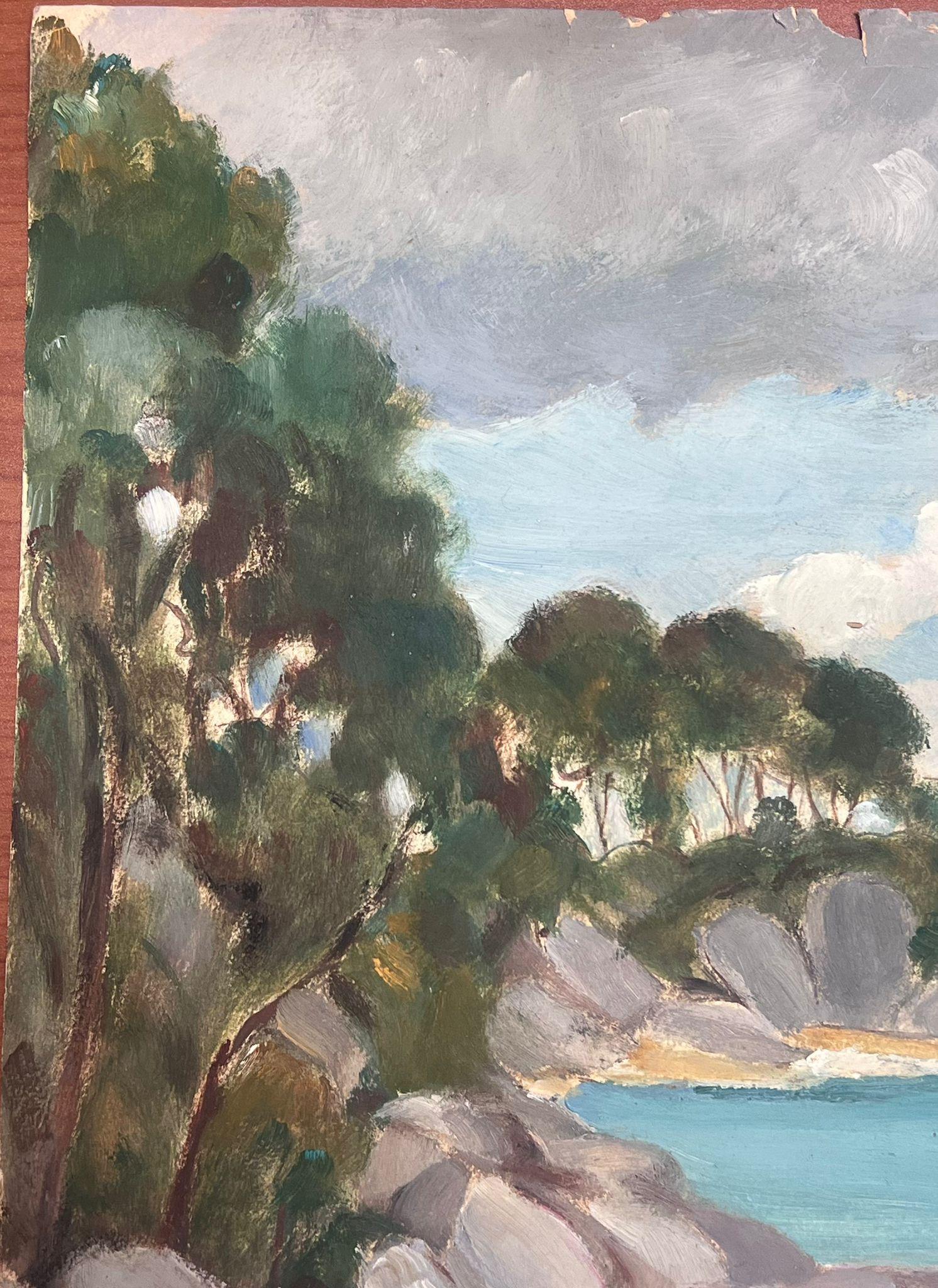 Peinture à l'huile française des années 1930 Mer claire Plage rocheuse Baie Paysage - Impressionnisme Painting par Louise Alix
