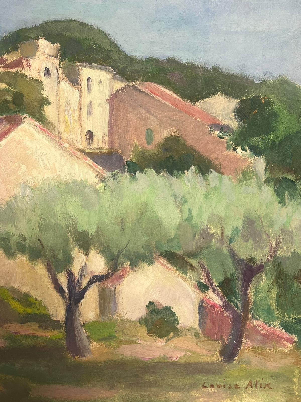 French Landscape
signed by Louise Alix (French, 1888-1980) *see notes below
oil painting on artist paper, unframed
measures: 12 inches high by 14.5 inches wide
condition: overall very good and sound, with the edges retaining an unfinished sketchy