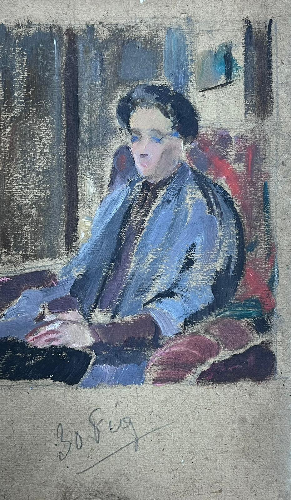 1930's French Oil Portrait of Seated Lady in Interior Scene Working Sketch Study - Painting by Louise Alix