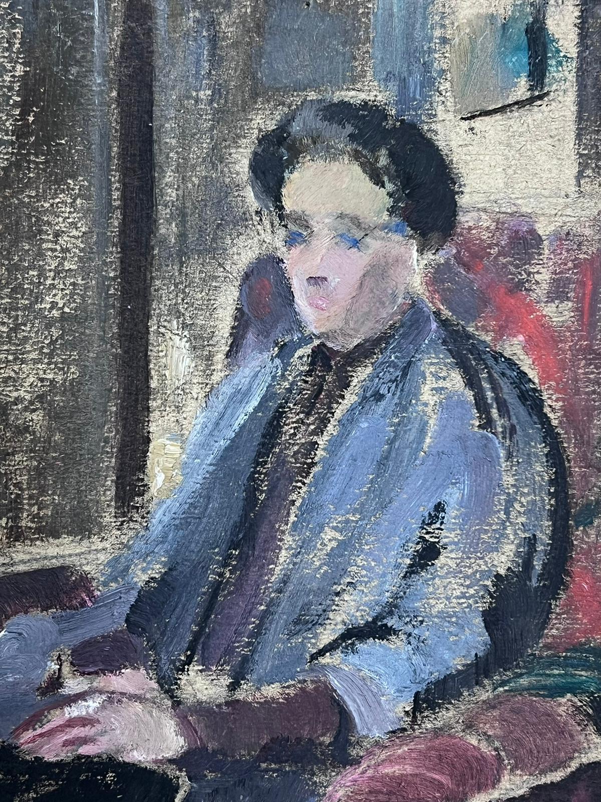 1930's French Oil Portrait of Seated Lady in Interior Scene Working Sketch Study - Impressionist Painting by Louise Alix