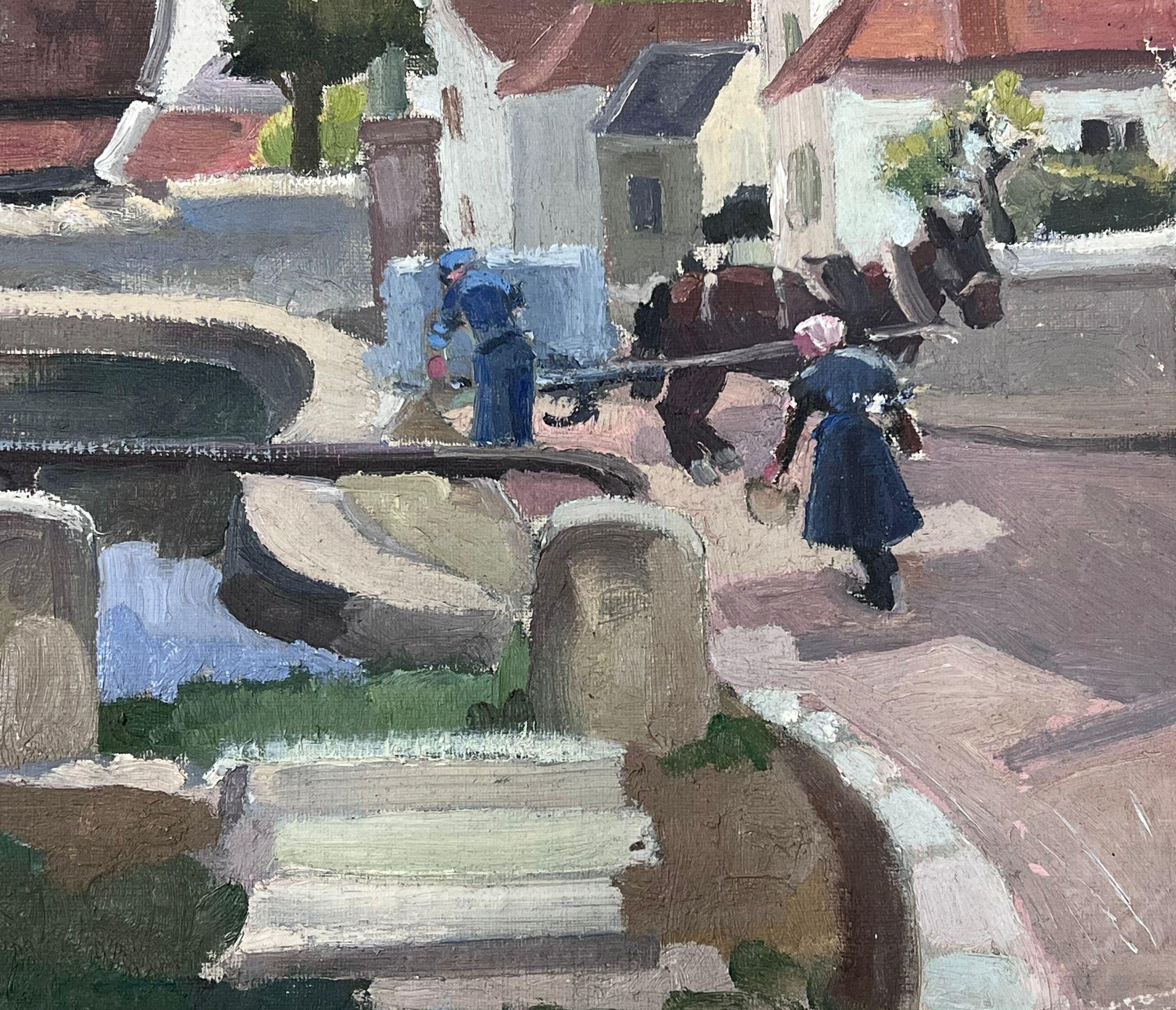 Townes francese degli anni '30 con figure di lavoro impegnate Pittura impressionista - Painting Impressionismo di Louise Alix