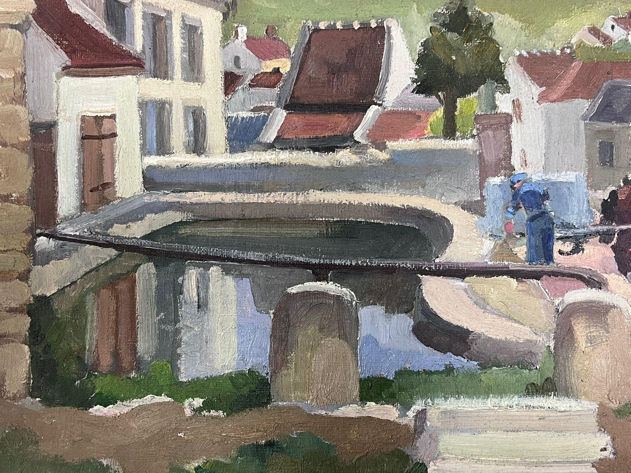 Pittura a olio francese vintage 
di Louise Alix (francese, 1888-1980) *vedi note sotto
timbro di provenienza sul retro 
dipinto a olio su tela incollato su tavola, senza cornice
misure: 12,5 di altezza per 16 pollici di larghezza
condizioni: nel
